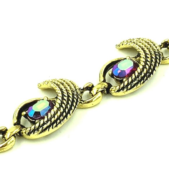 Vintage Aurora Borealis Rhinestone Link Bracelet - Picture 5 of 12